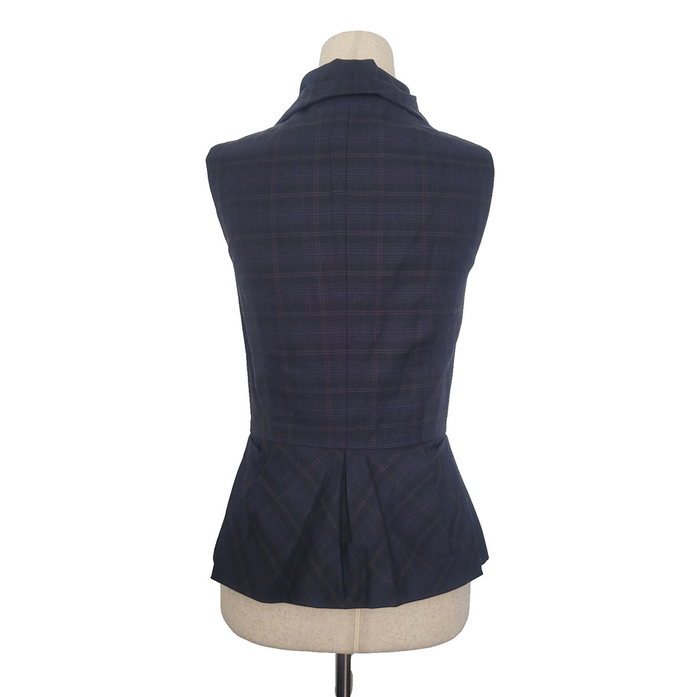Cue Plaid Button Front Fitted Vest Size S Navy Preppy Dark Academia Old Money - Picture 2 of 8